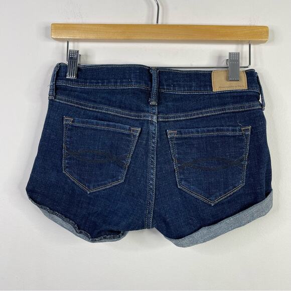 Abercrombie Fitch Low rise cuffed denim jean shorts dark Wash stretch women 0 25 - Picture 6 of 12